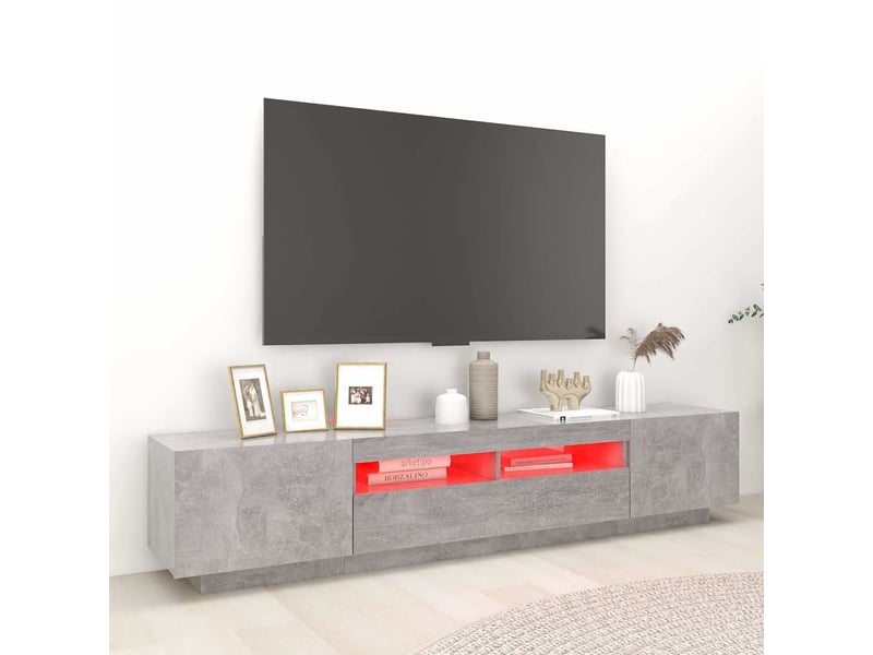  Meuble tv - banc tv - meuble de rangement avec lumières led gris béton 200x35x40 cm  - Conforama E