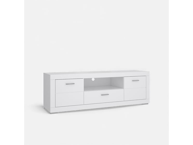Meuble tv blanc avec portes, tiroir et étagères 196x64 snow  - Conforama A