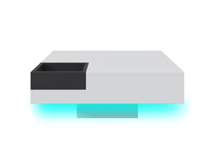 Table basse carrée avec 1 boîte de rangement amovible et led, style moderne, pour salon, 72 × 72 × 30 cm