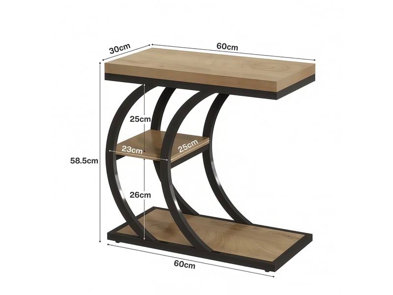  Table d'appoint c,60x30x58,5 cm,3 niveaux,métal,noir et marron  - Conforama C