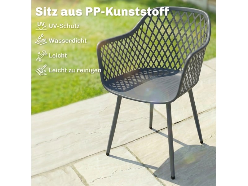  Lot de 4 chaises de jardin 56x51x84 cm avec accoudoirs anti-uv gris foncé  - Conforama D