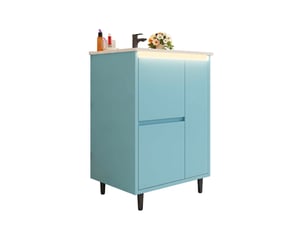 Meuble salle de bain bleu 61 cm avec vasque en céramique intégrée sur pied