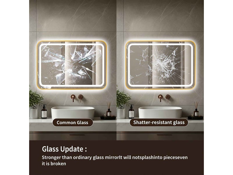  Miroir de salle de bain led 80x50 cm doré en verre sécurisé tactile anti buée 3 couleurs cri supérieur à 90 pour salle de bain et coiffeuse  - Conforama B
