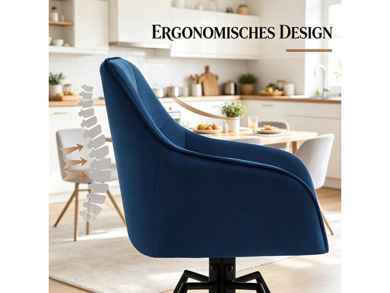  Chaise de salle à manger pivotante 360° avec accoudoirs  - assise large velours bleu 58,5 × 82,5 × 54,5 cm  - Conforama E