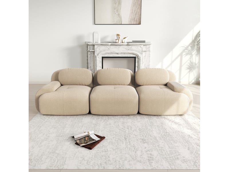  Canapé modulable 3 places modenvie sans cadre 298 x 103 x 70 cm velours côtelé beige  - Conforama B