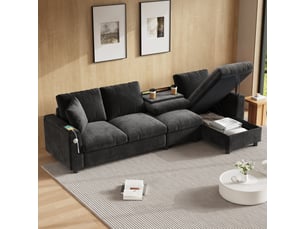 Canapé d'angle convertible réversible 3 places 280 x 137 x 84 cm en chenille avec rangements, table et usb-c - gris
