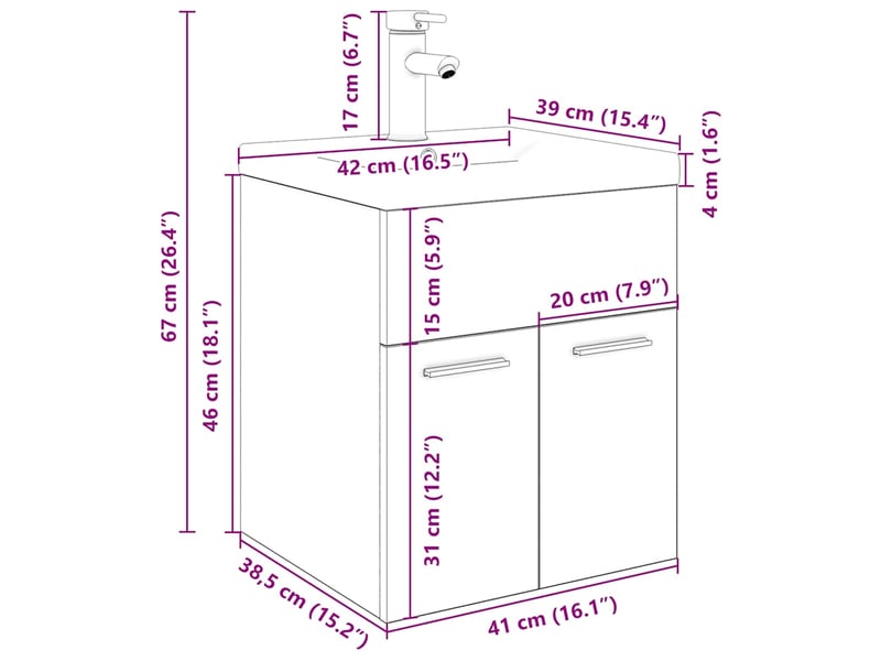  Meuble lavabo avec bassin et robinet intégré, armoire de salle de bains vieux bois cf65563  - Conforama E