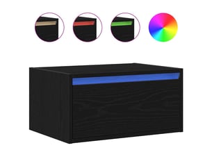 Table de chevet - cabinet de chevet - table de nuit murale avec lumières led chêne noir