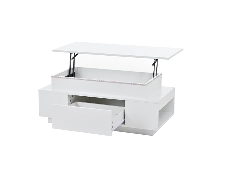  Table basse 96x45x40 cm plateau relevable led panneau de particules blanc  - Conforama A