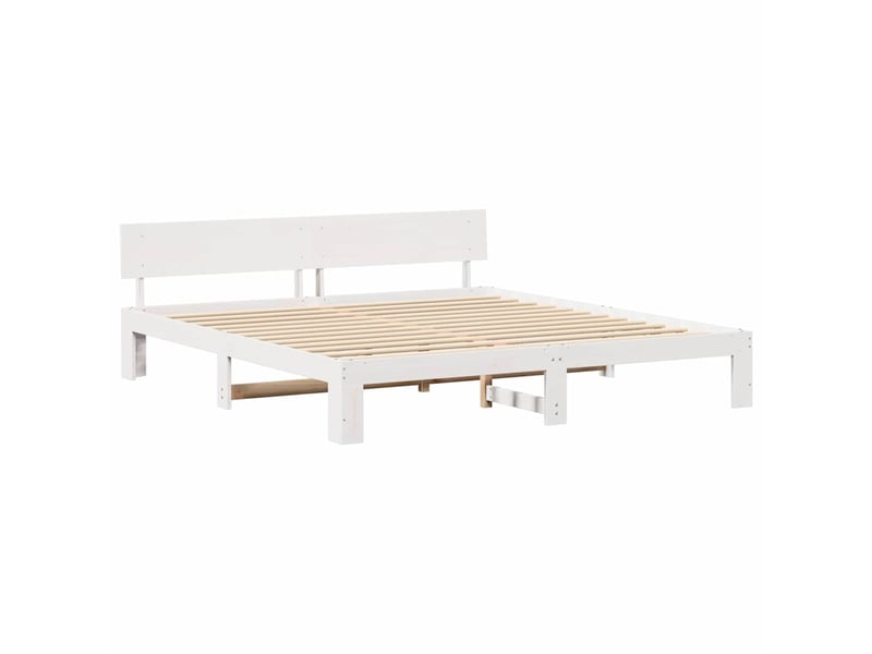  Lit double- lit adulte -  cadre de lit avec tête de lit blanc 200 x 200 cm pin massif  - Conforama C