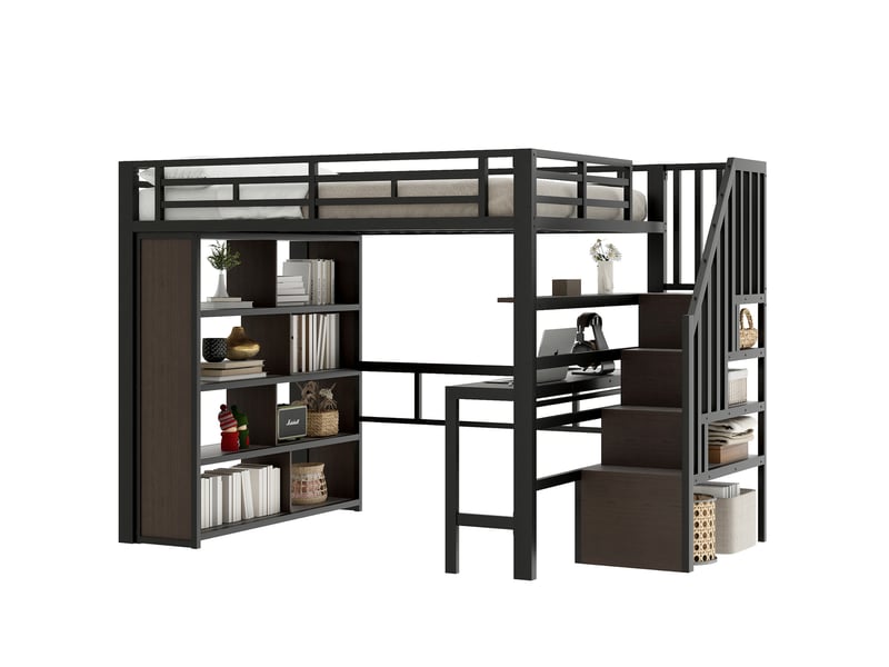  Lit mezzanine 140x200 cm avec bureau, rangements et led coloris noir  - Conforama A