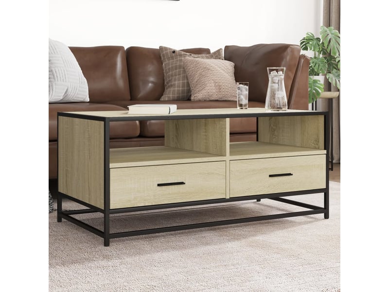  Table basse - table de salon - table à thé chêne sonoma 100x50x45cm bois d'ingénierie et métal  - Conforama B