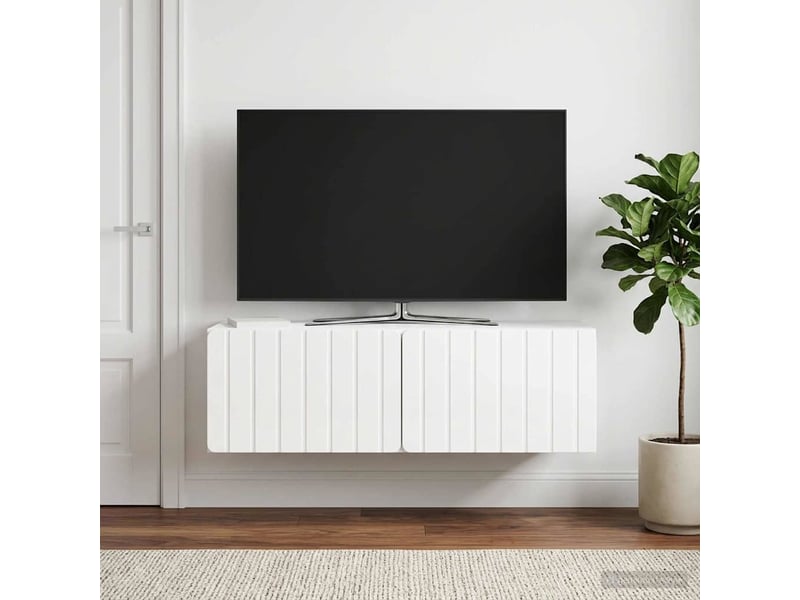  Meuble tv - banc tv - meuble de rangement mural 98 x 41 x 30 cm blanc brillant  - Conforama D