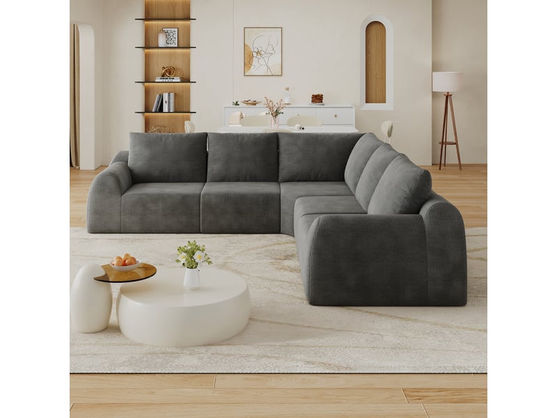  Canapé d'angle gris foncé 267 cm en tissu chenille sans armature pour salon  - Conforama R