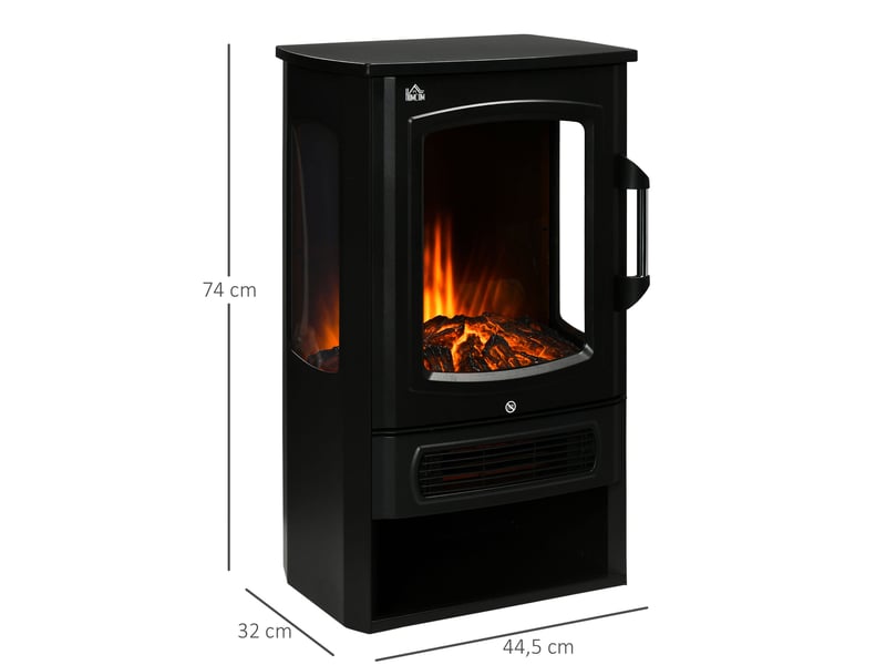  Poêle électrique led 44,5 x 32 x 74 cm noir en acier, chauffage intérieur à deux niveaux de 1000 w et 2000 w  - Conforama C