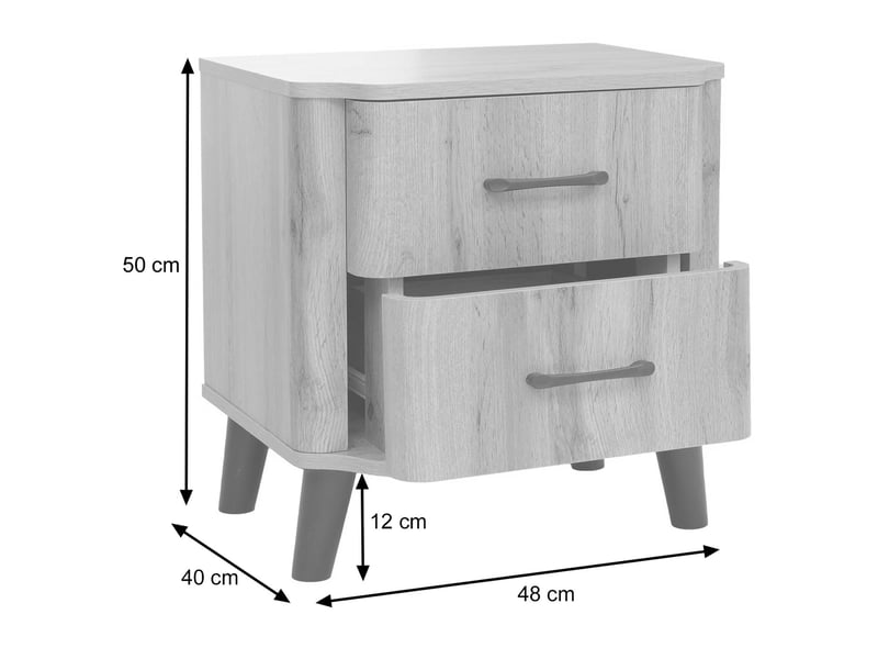 Table de chevet hwc-p42, commode de chevet, 2 tiroirs, mdf, 50 x 48 x 40 cm - aspect noyer  - Conforama C
