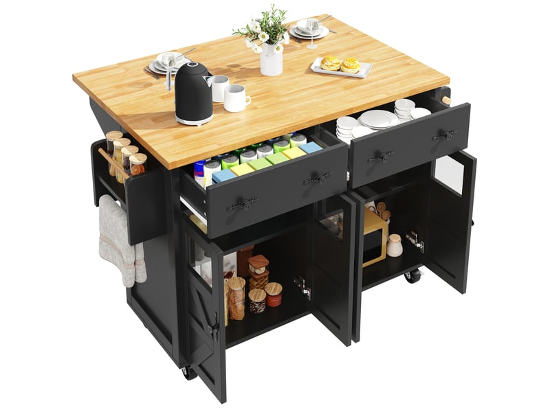  Îlot de cuisine noir, chariot de service multifonction avec plateau extensible (sans matelas)  - Conforama A