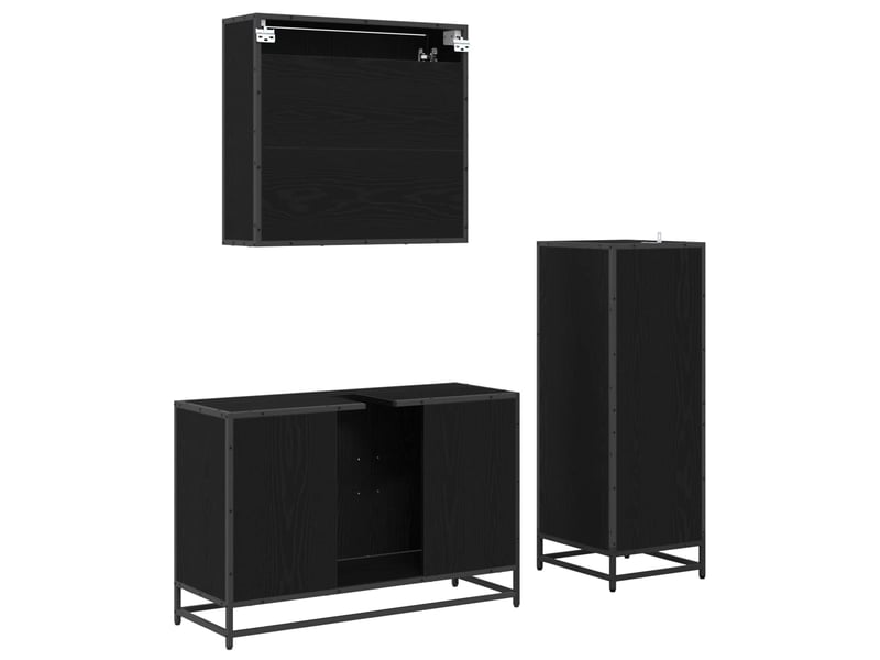 Ensemble de mobilier de salle de bain 3 pc chêne noir cf64339 - Conforama D