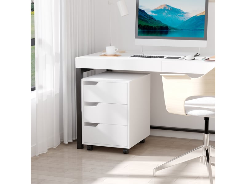  Caisson de bureau à roulettes, classeur à 3 tiroirs, meuble de rangement pour bureauétude, 40 x 50 x 57,5 cm, blanc  - Conforama B