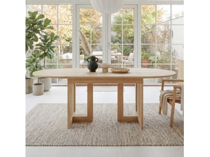 Table extensible avec plateau aux bords arrondis et pieds en rotin pour salle à manger, en mdf, chêne, 200 × 90 × 75 cm