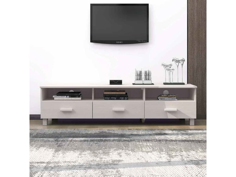  Meuble tv - banc tv - meuble de rangement hamar blanc 158x40x40 cm bois massif de pin  - Conforama B