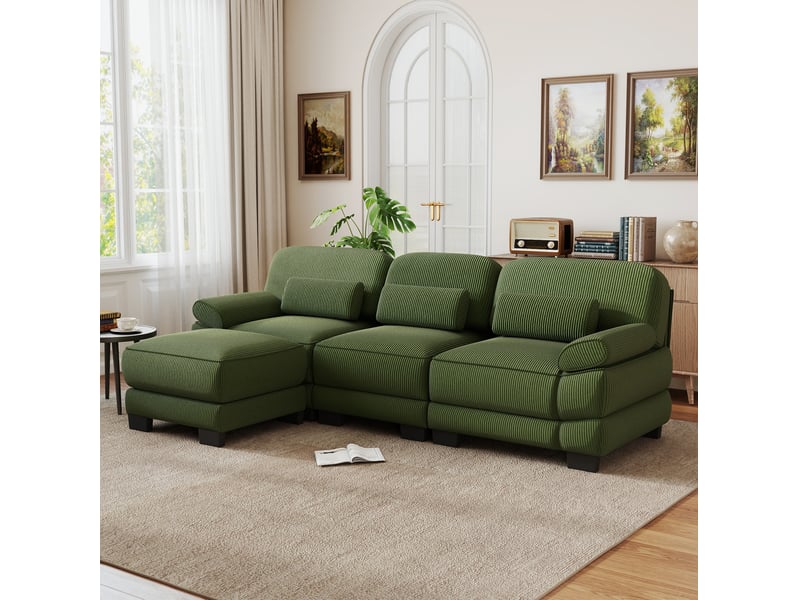 Canapé d’angle modulable 3 places 265x161x94 cm velours côtelé vert - Conforama W
