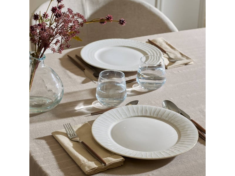  Lot de 6 assiette plate à bord rayé camille d.27cm blanc CAMILLE - Conforama D