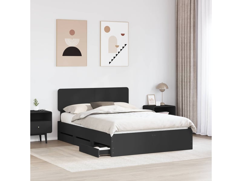  Lit double- lit adulte -  cadre de lit avec tiroir noir 150 x 200 cm bois d’ingénierie  - Conforama B