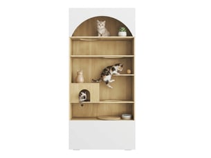 Meuble 90 x 50 x 200 cm avec niche, plateformes et espace de rangement, blanc effet bois