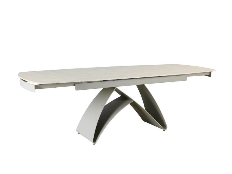  Table à manger extensible en métal beige plateau céramique blanc 160-240 cm paris PARIS-BEI-BLA - Conforama E