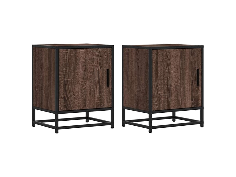  Lot de 2 tables de chevet - cabinet de chevet - table de nuit chêne marron bois d'ingénierie et métal  - Conforama A