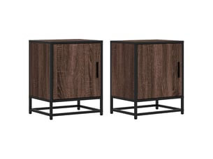 Lot de 2 tables de chevet - cabinet de chevet - table de nuit chêne marron bois d'ingénierie et métal