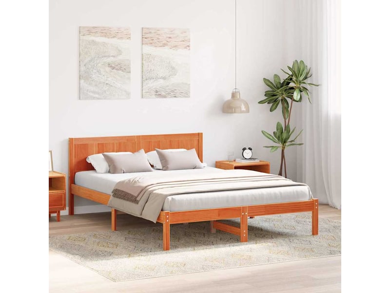  Lit double- lit adulte -  cadre de lit marron 150 x 200 cm bois de pin massif  - Conforama B