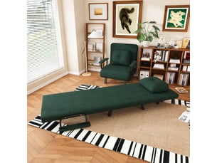 Fauteuil de relaxation convertible 60 x 60 x 80 cm – dossier réglable 5 positions lit 180° – chenille – vert foncé