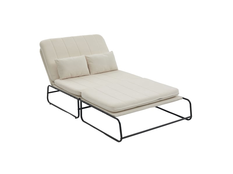 Canapé convertible 2 places avec couchage et poches latérales, structure métallique en chenille beige  - Conforama A