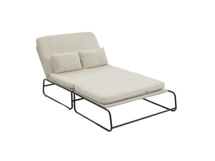 Canapé convertible 2 places avec couchage et poches latérales, structure métallique en chenille beige