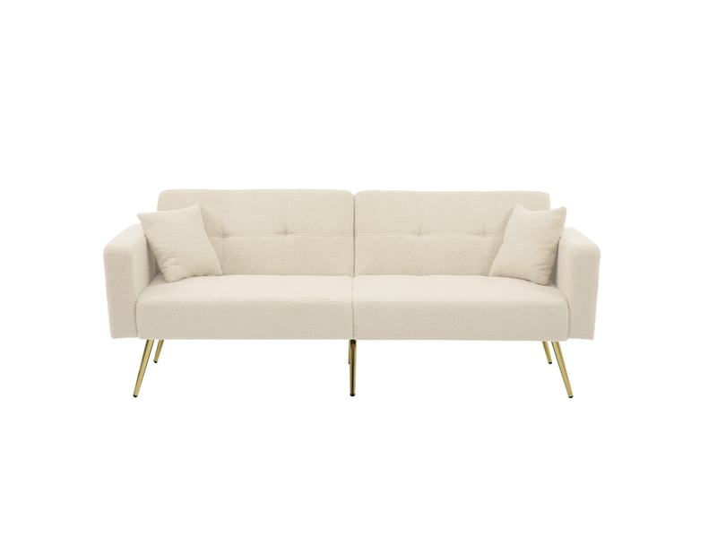  Canapé droit convertible 2 places 175 cm beige en sherpa, dossier 3 positions, poches latérales et pieds dorés Fay Lum - Conforama A
