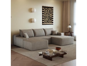 Canapé d'angle modulaire 270cm - canapé en l avec méridienne gauche, velours côtelé, sans montage - beige