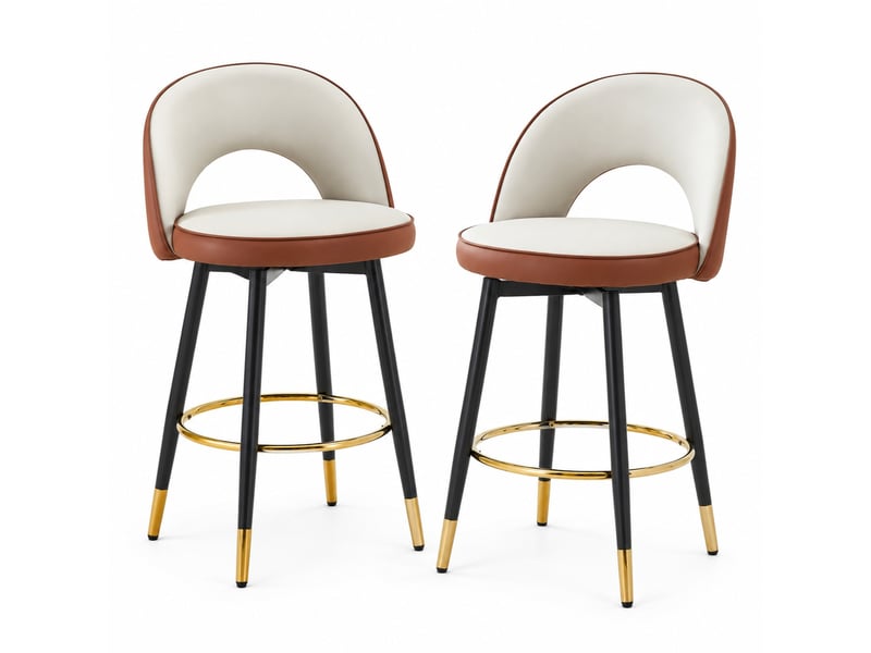  Tabouret de bar pivotant 360°, chaise de bar, chaise haute de cuisine, dossier ajouré, pu et métal, brun et gris clair  - Conforama A