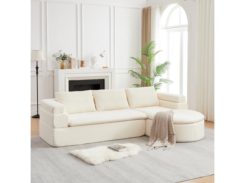 Canapé d'angle - 260 x 170 x 65 cm - canapé de salon divan lounge design l-formé en chenille - blanc crème - Conforama C