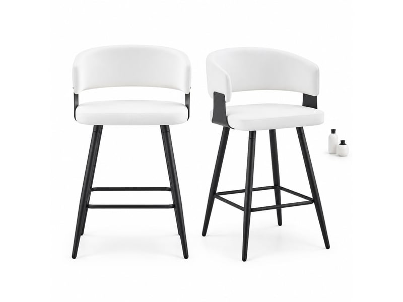  Tabouret de bar lot de 2 avec dossier ergonomique, repose-pieds et structure en métal et pu blanc  - Conforama A