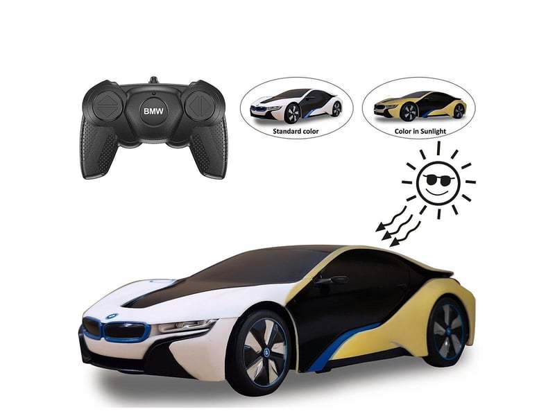  Voiture télécommandée bmw i8 1:24 blancjaune 2,4ghz uv photochromique serie 403003 - Conforama C