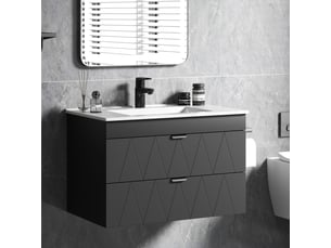 Meuble sous-vasque suspendu avec vasque en céramique noir mat 76x46x50 cm