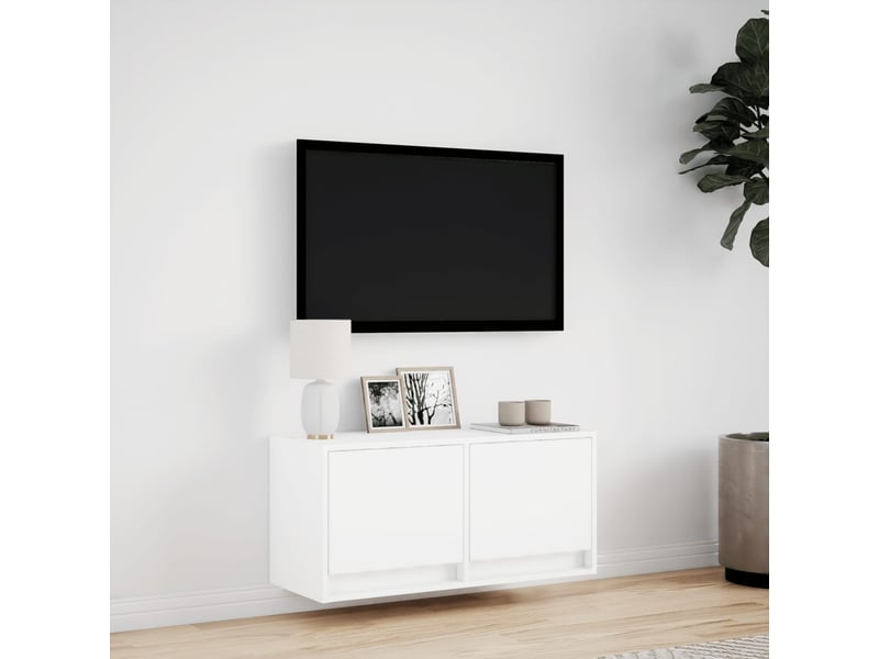 Meuble tv - banc tv - meuble de rangement mural avec lumières led blanc 80x31x35 cm - Conforama D