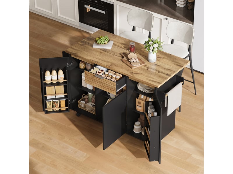  Îlot de cuisine mobile avec plateau rabattable, meuble sur roulettes verrouillables 120 x 70 x 90 cm  - Conforama B