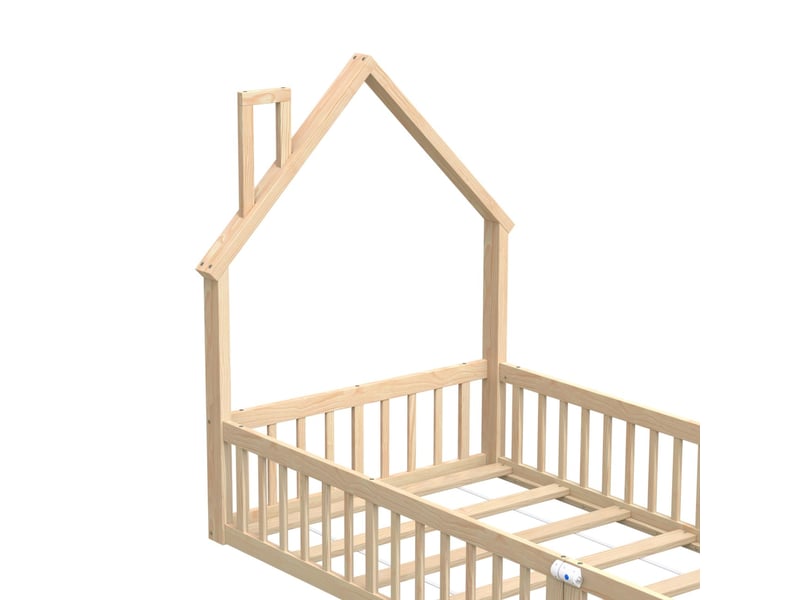  Lit cabane enfant 90x200, garde-corps sécurité lit enfant, structure bois massif, design cheminée ludique  - Conforama D