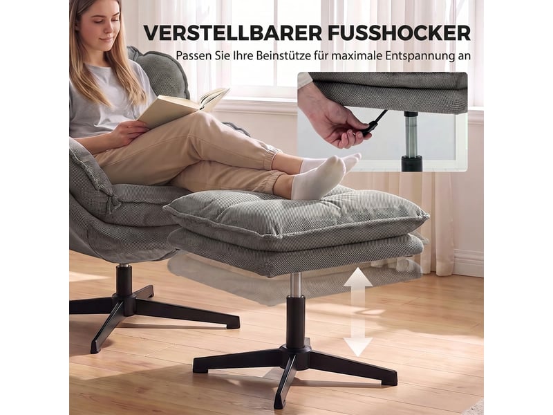  Fauteuil de relaxation pivotant avec repose-pieds chenille gris 86x74x85 cm  - Conforama D