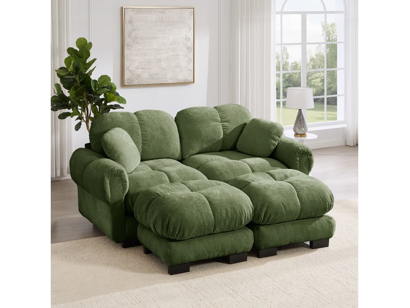 Canapé modulable 2 places modenvie en chenille vert, forme u ou l, pouf mobile, 190 x 149 x 90 cm - Conforama B