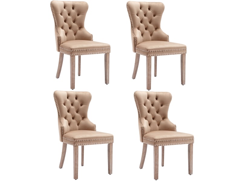 Chaise de salle à manger en bois massif avec pieds réglables et revêtement en velours café clair chicfurn - Conforama A