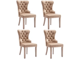Chaise de salle à manger en bois massif avec pieds réglables et revêtement en velours café clair chicfurn